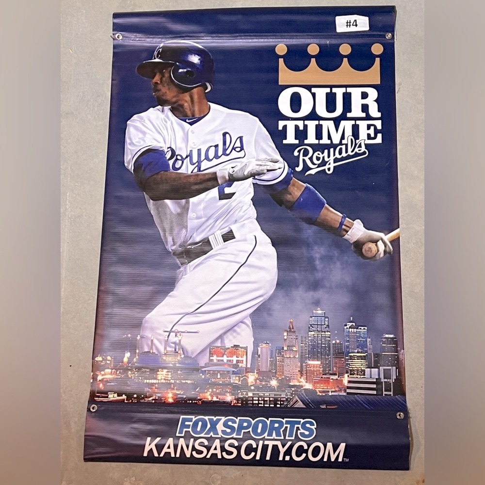 Alcides Escobar Vinyl Banner Stadium Used Kansas City Royals KC 2 Sided OUR TIME